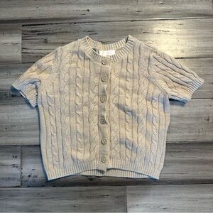 Pink Rose Women’s Small Cropped Button Down Knitted Tan Sweater Short Sleeve